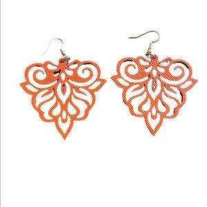 Faux Wood Cutout Orange Drop Earrings